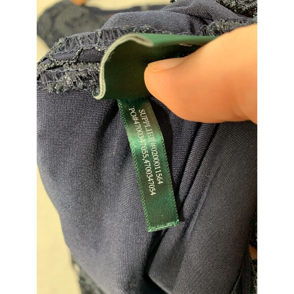 Lauren Ralph Lauren Lighthouse Navy Floral Lace Back Zip Lined Evening Gown 10 - Picture 12 of 13